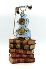 old fashioned objects on books