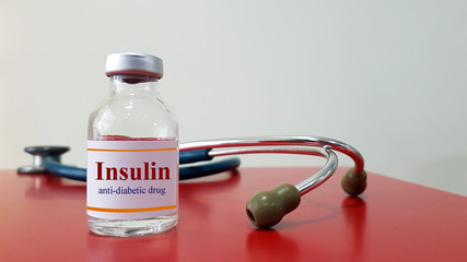 Insulin or anti diabetic medication or antihyperglycemic drug is medicine for treatment Diabetes mellitus. DM is disease of high blood sugar. Endocrinology and medical therapy technology concept.