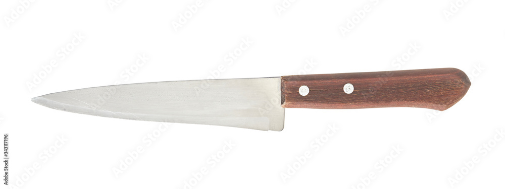 Wall mural old kitchen knife with wooden handle isolated on white background. close up