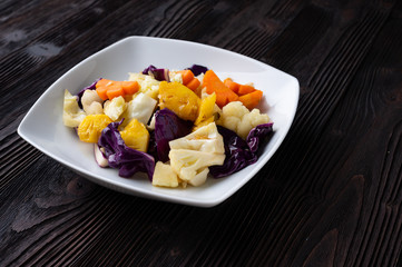Stir-fried Mixed Vegetables carrot , cabbage and pineapple.