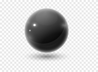 Black sphere with glares and shadow on transparent background