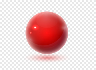 Red sphere with shadow on transparent background. Red ord. Glass rad sphere. Transparent vector ball