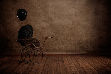 old fashioned objects on wooden empty stage background