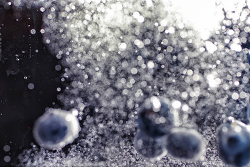 Water drops on ripe sweet blueberry. Fresh blueberries background with copy space for your text. Vegan and vegetarian concept.