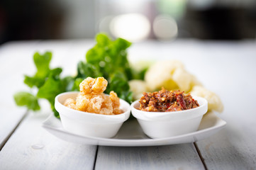 Nam prik or chili paste with boiled various vegetables,Thai food