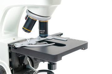 closed up of microscope isolated on white background,