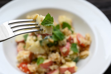 Dietary food apple qunoa salad with cucumber