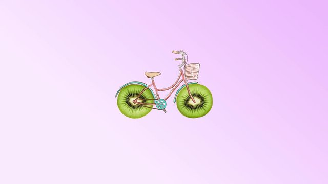 Bicycle with wheels made of kiwi slices, abstract