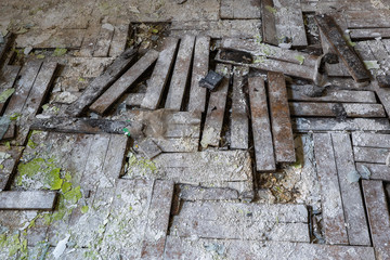 Wooden Parquet Floor In Abandoned Building Room