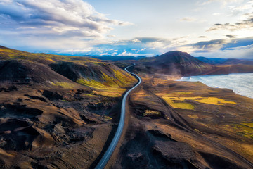Iceland landscape and road  towards the highlands
