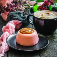 sweet dessert panna cotta berry cream jelly serving Menu concept healthy eating. food background...
