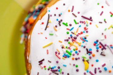 Easter cake, texture, background, baking cream dessert, sweet, happy easter dessert. glaze. multi-colored topping