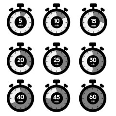 Timer, clock, stopwatch isolated set icons. Vector illustration.