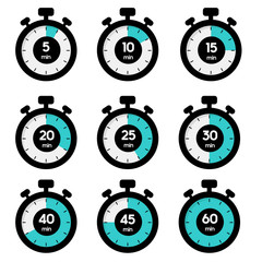 Fototapeta na wymiar Timer, clock, stopwatch isolated set icons. Vector illustration.