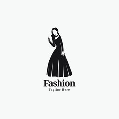  woman fashion logo template. beautiful girl wear dress vector illustratation	

