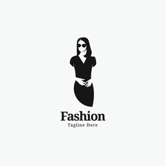  woman fashion logo template. beautiful girl wear dress vector illustratation	
