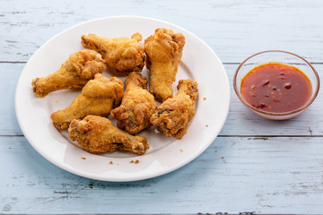 Fried checken on white plate