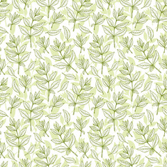 Hand drawn engraving style Green tea leaves Seamless pattern. Vector illustration
