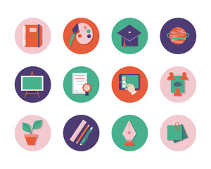 bundle of schoolline and fill style set icons