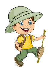 Cartoon character of the happy walking boy. Vector clip art.