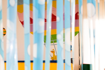 yellow smiling duck flying on a hot air balloon