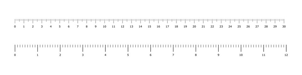 Metric inch rulers. Vector isolated measure elements.  Metric measurement. Measure instrument. Education vector illustration. Ruler scale measure.