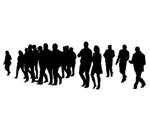 Crowds of people on street. Isolated silhouettes of people on white background