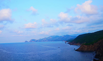 blue sea and blue sky with nice mountain in north africa