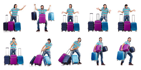 Travel vacation concept with luggage on white