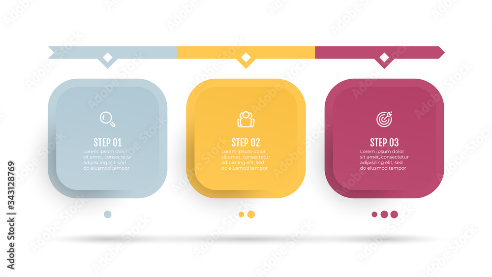 Wall mural business infographics. timeline with 3 steps, label and squares. can be used for process diagram, pr