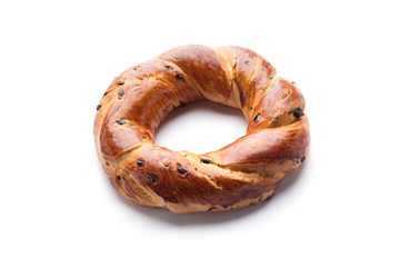 Turkish bagel on white background (simit)