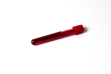 Test tube with blood isolate on a white background