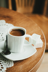 cup of coffee on table in cafe