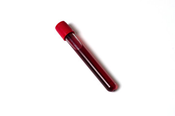 Test tube with blood isolate on a white background