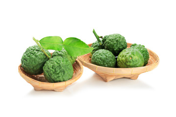 Bergamot in basket material of Essential Oils isolated on white background with clipping path.