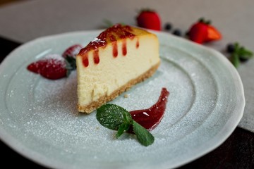 dessert on the plate with berries