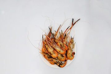 Hot Grill Shrimps. Fresh Grilled Shrimps with White Background.