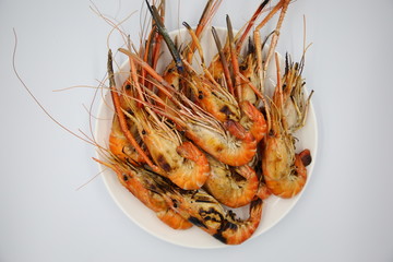 Hot Grill Shrimps. Fresh Grilled Shrimps with White Background.