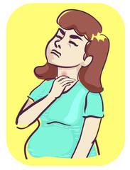 Pregnant Woman Sore Throat Illustration
