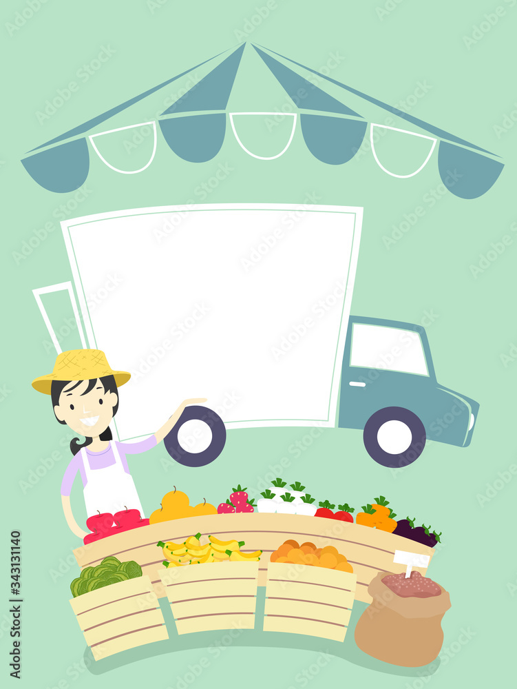 Poster girl farmers market truck board illustration