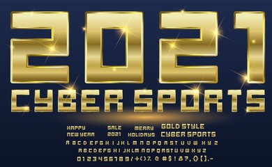 Gold game alphabet. Vector Chic Logo Game Show. Golden Alphabet Letters, Numbers and Symbols. Luxury Glossy Font.