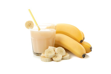 Banana juice isolated on white background. Fresh fruit