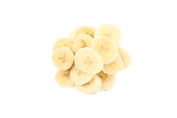 Banana slices isolated on white background. Fresh fruit