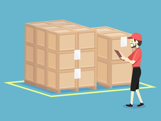 Man Check Warehouse Crates Illustration