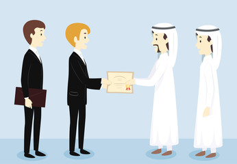 Men Give Certificate Qatar Illustration