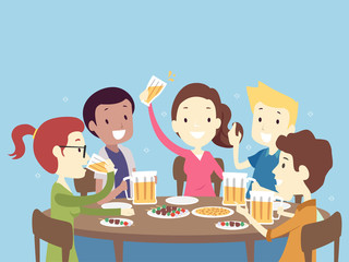 People Friends Drink Beer Day Illustration