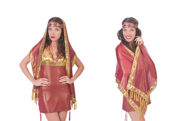 Woman in eastern dress isolated on white