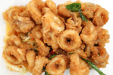 Thai style salted squid calamari fried with salted egg batter