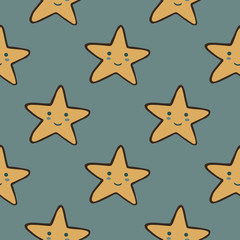 Character star shapes seamless pattern. Design for baby fabric, textile print, wrapping paper, cover, packing.