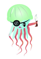 a jelly-fish pirate with a knife. Isolated white background.